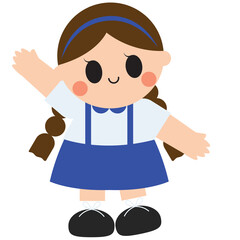 A school girl wearing a blue school uniform