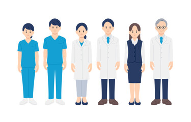 医者･看護師･医療事務の男女全身セット【人物ベクターイラスト素材】