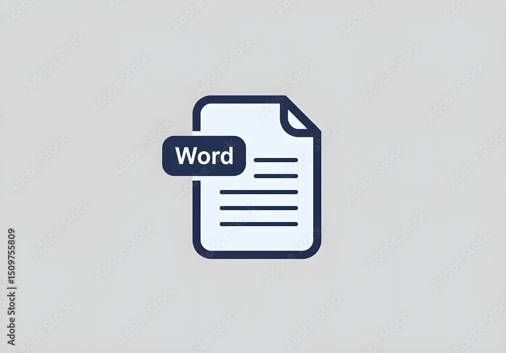 Poster illustration of a word document icon with text lines and a word label on a light background