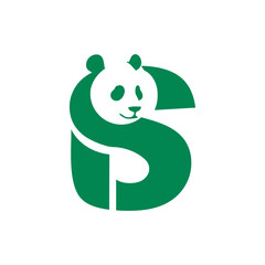 letter S with Panda head cute simple logo design