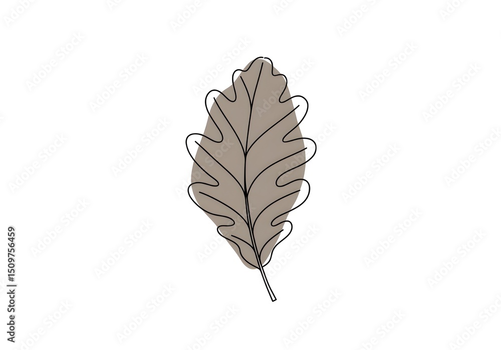 Poster a simple line drawing of a single oak leaf with a light brown fill on a white background image