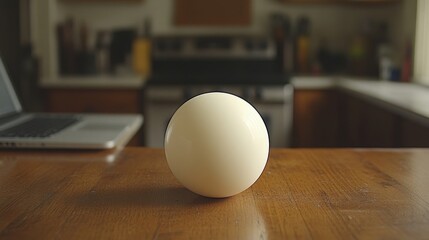 White Sphere on Wooden Countertop in Modern Kitchen Setting