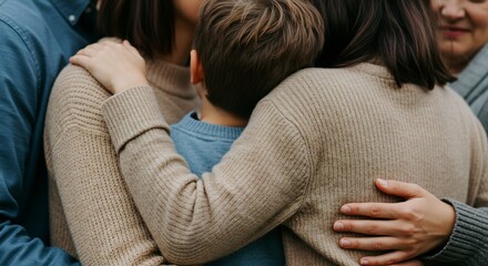 Family Embracing Together in a Close Group Hug