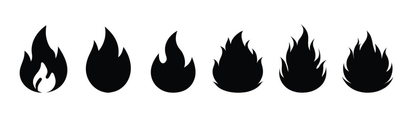 Fire icon collection. Fire flame symbol. Bonfire silhouette logotype. Flames symbols set flat style - stock vector.