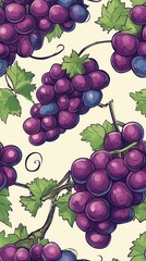 Stunning Grape Pattern for Versatile Design Projects Seamless Background, Food Industry, and Creative Arts