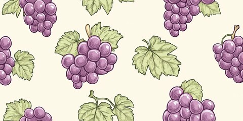 Seamless pattern background featuring hand-drawn grapes for textile and surface design or use as a digital paper for craft projects