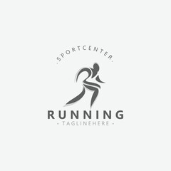 Running sport athlete logo design concept illustration template vector
