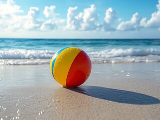 Obraz premium Colorful beach ball on the sand