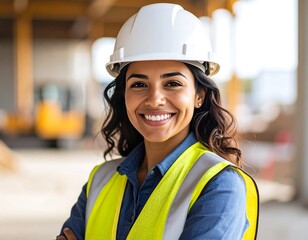 Woman construction worker smiles