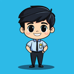 Cheerful Cartoon Boy in Uniform Hands in Pockets Smiling