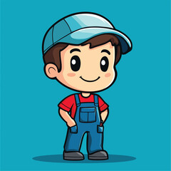 Cheerful Cartoon Boy in Work Clothes with a Cap (1)