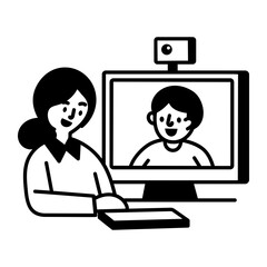 A hand drawn style icon of an online teaching class 
