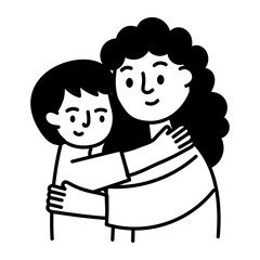 A teacher giving a hug to her student, doodle style icon 
