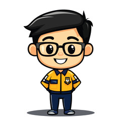 Cheerful Cartoon Boy in Yellow Jacket and Glasses