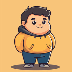 Cheerful Cartoon Boy in Yellow Hoodie and Jeans