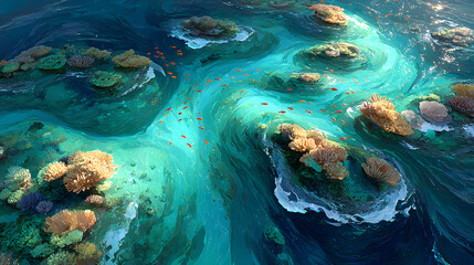 Vibrant underwater coral reef teeming with marine life.