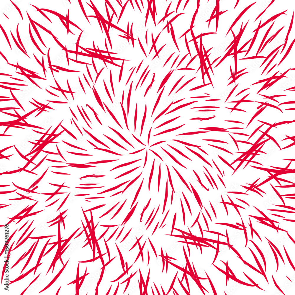 Poster abstract design featuring a burst of red lines radiating from a central point on a pure background.