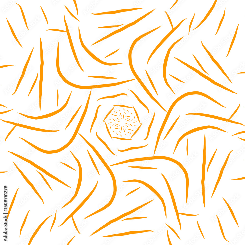 Poster abstract orange swirl pattern, radiating lines creating a hypnotic vortex effect.