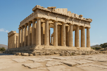 Obraz premium Architectural view of the temple of apollo alaikum with columns and stone under a blue sky