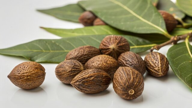 Fresh seeds of Strychnos nux-vomica (strychnine tree) isolated on clean surface