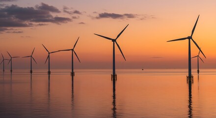 Fototapeta premium Offshore Wind Farm at Sunset