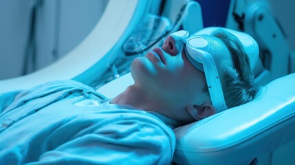 Patient Relaxing in a Medical Device with Zero Gravity Style Treatment
