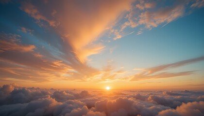 International Day for the Preservation of the Ozone Layer Concept Beautiful Sunset Sky Above Clouds with Dramatic Light