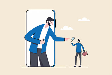 KYC, Know your customer process to identify user in online banking, cryptocurrency trading or cyber transaction concept, businessman using magnifying glass to analyze, identify user on smartphone app.