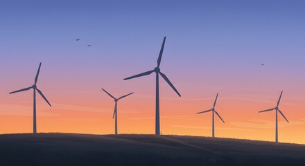 Obraz premium Wind Turbines at Sunset