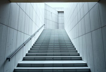 Modern minimalist concrete staircase, geometric lines, clean design, loft, building