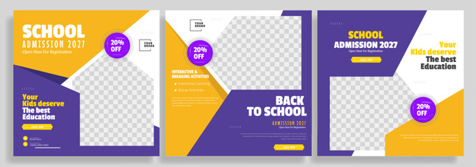 Kids School education admission social media post & back to school web banner template, Creative layout design