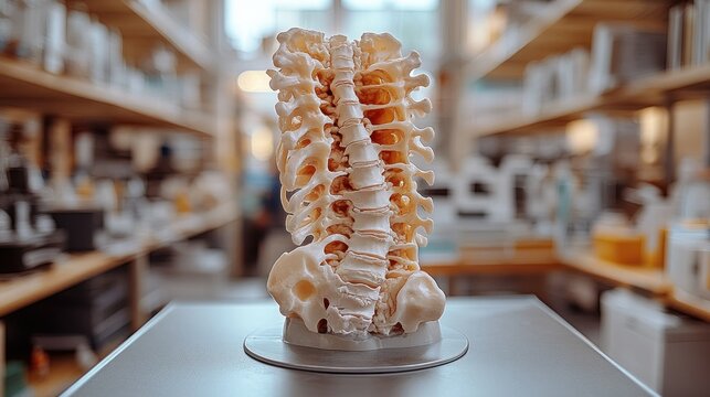 3D printed spine model on a display