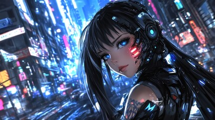 Cyberpunk girl in futuristic city