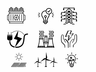 Set of electric, solar, light icon isolated on white background