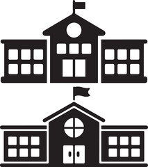 School Building Silhouette Icons – Education Institute Black Vector Set on white background.