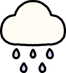 A hand-drawn rain cloud icon with pastel raindrops and bold black outlines. Ideal for weather graphics, planner elements, or emotional visuals.