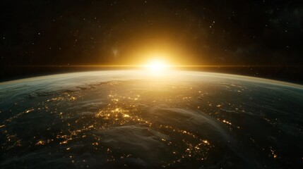Obraz premium Earthrise, vibrant sunrise over continents