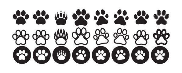 Animal Paw Print Icons with Claws and Circle Backgrounds, Victor illustration eps 10.
