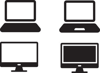 omputer icon set, TV Monitor & Laptop Silhouette Icon Set – Vintage and Modern Media Devices.