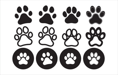 Animal Paw Print Icons with Claws and Circle Backgrounds, Victor illustration eps 10.