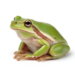 Fototapeta premium Isolated green tree frog amphibian closeup wildlife animal nature photography studio shot on white 100mm lens