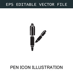 Pen Icon Logo Vector Image in Black and White for Stationery Branding and Graphic Design
