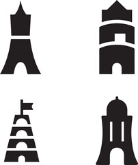 Tower Silhouette Vector Icon Set, Tower Architecture Silhouette Vector Icon Set.