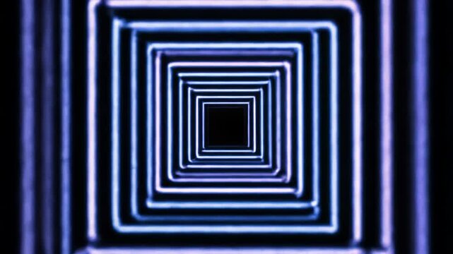 Abstract Neon Square Tunnel: A Glowing Visual Loop with Dynamic Expansion and Contraction