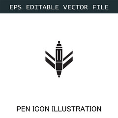 Pen Icon Logo Vector Image in Black and White for Stationery Branding and Graphic Design
