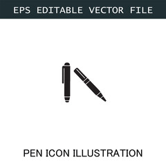 Pen Icon Logo Vector Image in Black and White for Stationery Branding and Graphic Design
