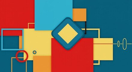 Abstract Shapes Design with Squares and Circles on Blue Background
