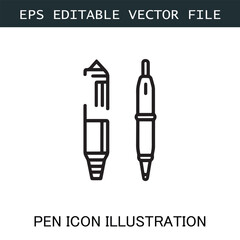 Pen Icon Logo Vector Image in Black and White for Stationery Branding and Graphic Design
