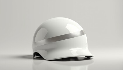 Fototapeta premium White construction helmet with reflective tape on a neutral background 