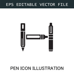 Pen Icon Logo Vector Image in Black and White for Stationery Branding and Graphic Design
